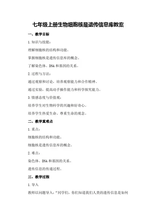七年级上册生物细胞核是遗传信息库教案