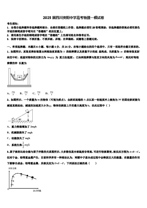 2025届四川资阳中学高考物理一模试卷含解析