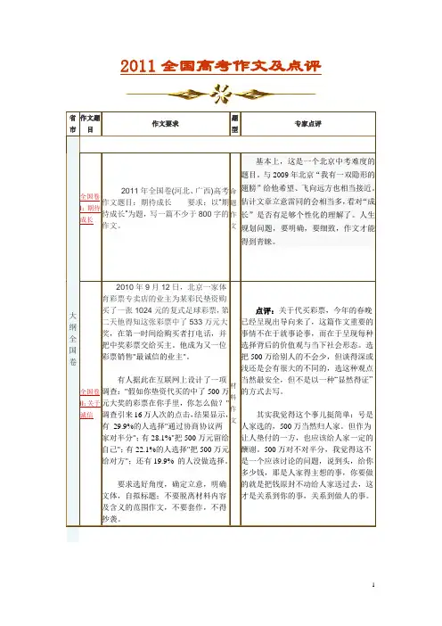 2011全国高考作文及点评 Microsoft Word 文档