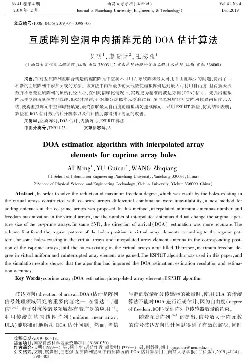 互质阵列空洞中内插阵元的doa估计算法