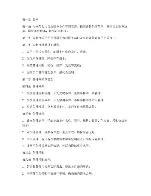 售后服务备件管理制度