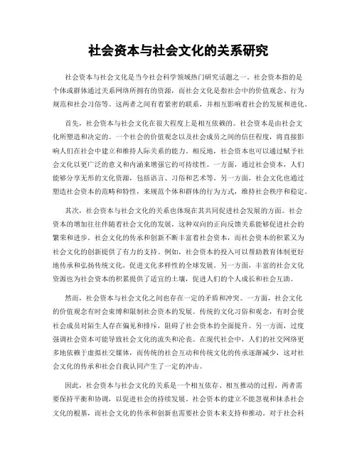 社会资本与社会文化的关系研究