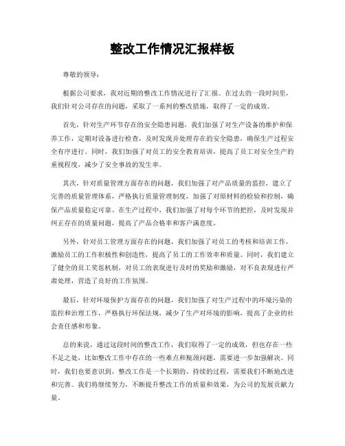整改工作情况汇报样板