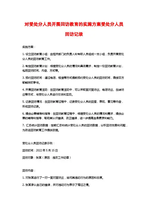对受处分人员开展回访教育的实施方案受处分人员回访记录