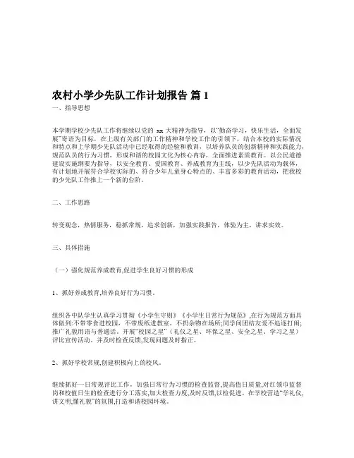 农村小学少先队工作计划报告(精选5篇)