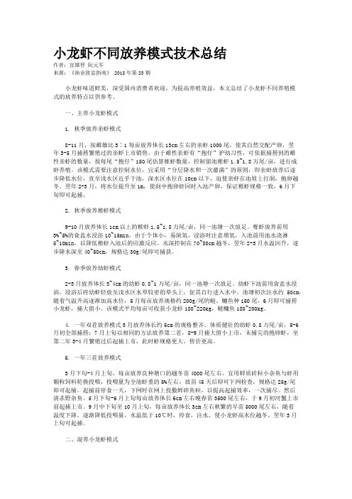 小龙虾不同放养模式技术总结