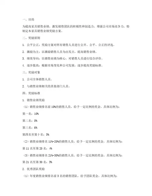 家具销售业绩奖励方案