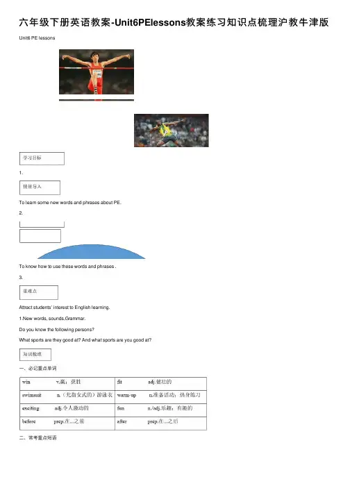 六年级下册英语教案-Unit6PElessons教案练习知识点梳理沪教牛津版