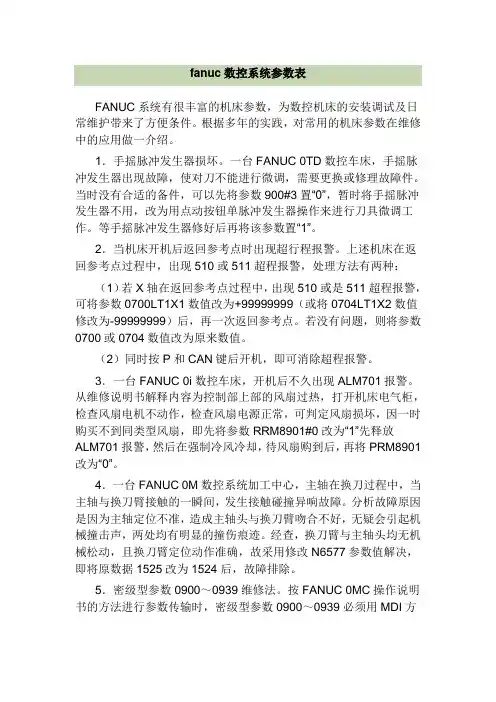 fanuc数控系统参数表