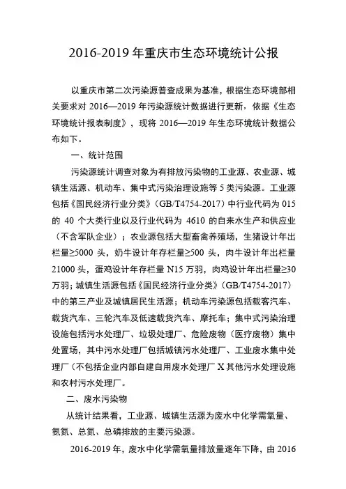 2016-2019年重庆市环境统计公报