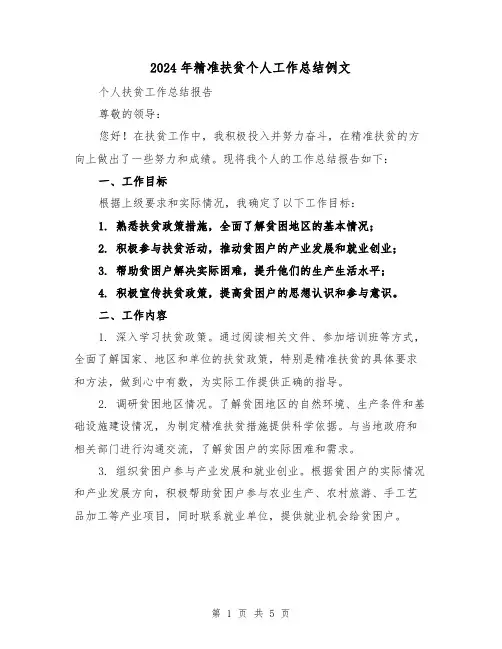 2024年精准扶贫个人工作总结例文(二篇)