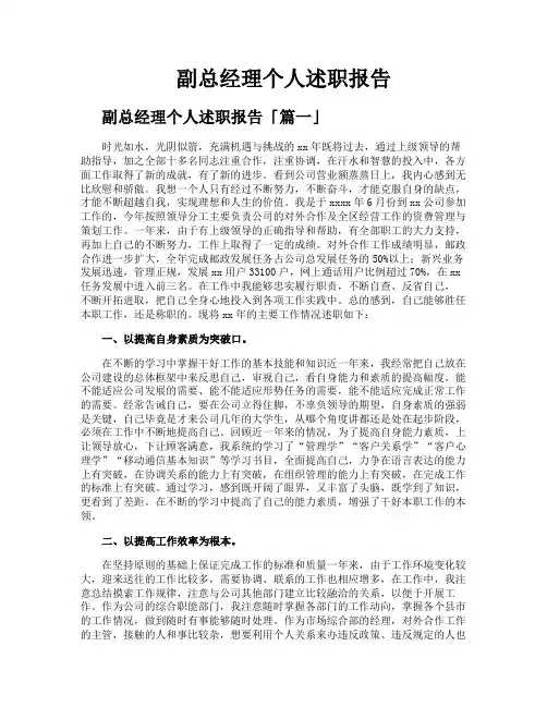 副总经理个人述职报告