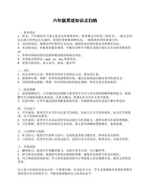 六年级英语知识点归纳