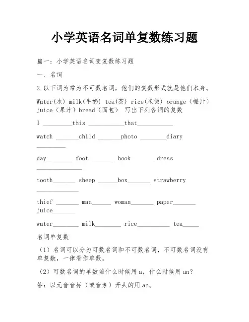 小学英语名词单复数练习题