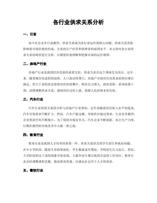 各行业供求关系分析