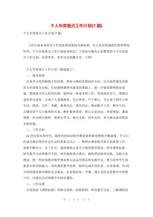 个人年度重点工作计划(7篇)
