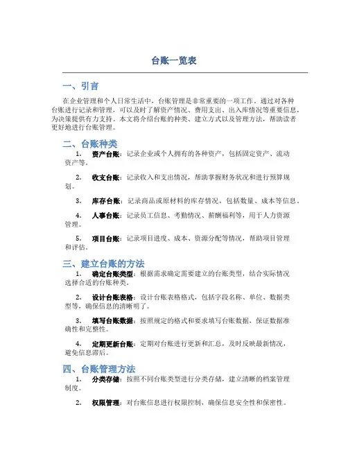 台账一览表