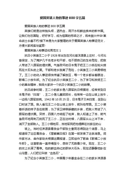 爱国英雄人物的事迹800字五篇