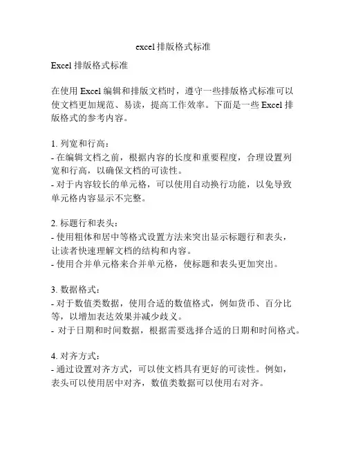 excel排版格式标准