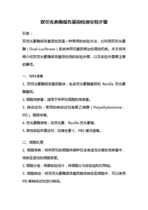 双荧光素酶报告基因检测实验步骤