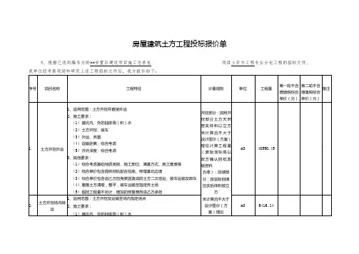 房屋建筑土方工程投标报价单