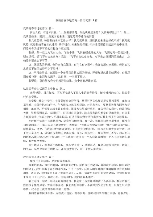 我的青春不迷茫高一作文优秀13篇
