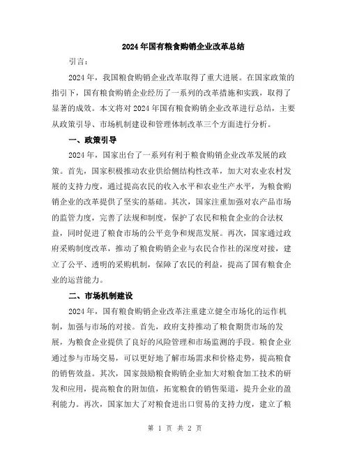 2024年国有粮食购销企业改革总结