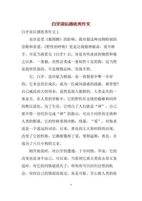 白牙读后感优秀作文