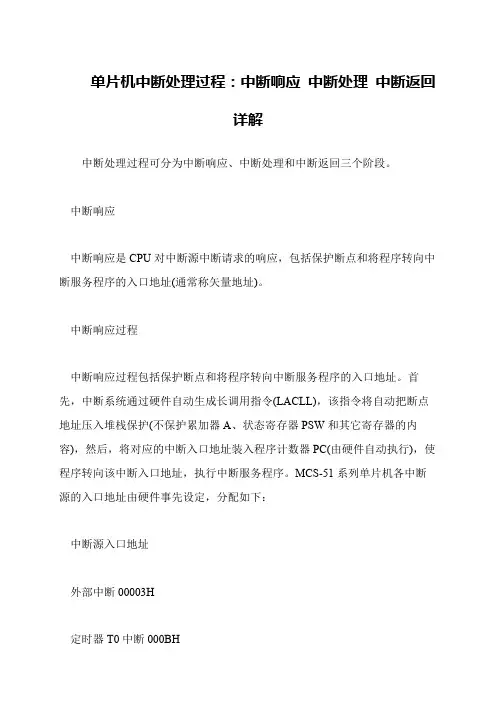 单片机中断处理过程：中断响应 中断处理 中断返回详解