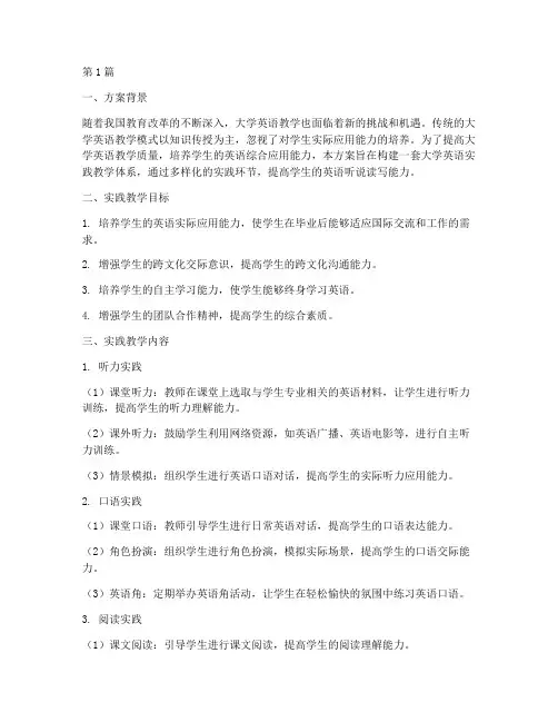 大学英语实践教学方案(3篇)