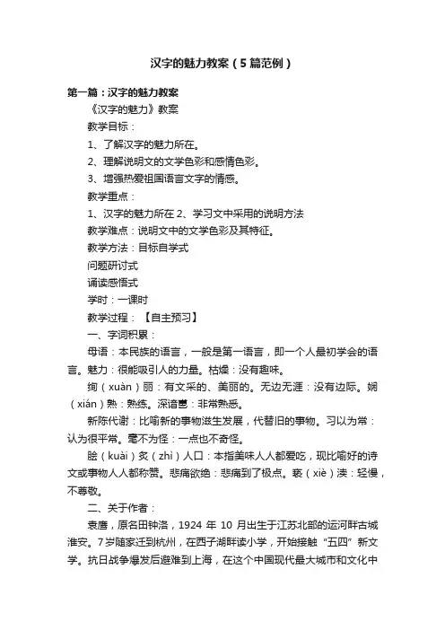 汉字的魅力教案（5篇范例）