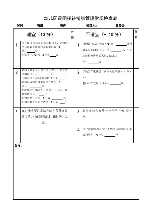 幼儿园晨间接待精细管理常规检查表