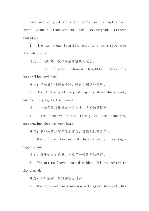 小学语文二年级好词好句20句