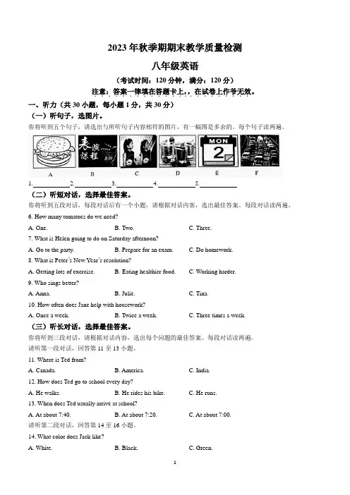 广西壮族自治区贵港市桂平市2023-2024学年八年级上学期期末英语试题(含答案)