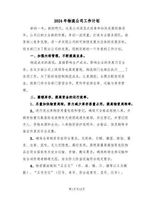 2024年物流公司工作计划（5篇）
