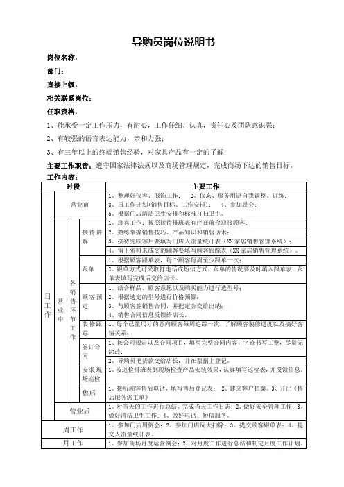 导购员岗位说明书
