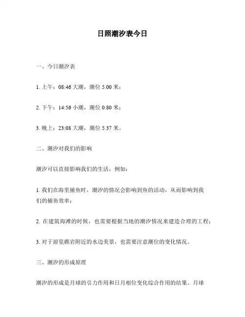 日照潮汐表今日