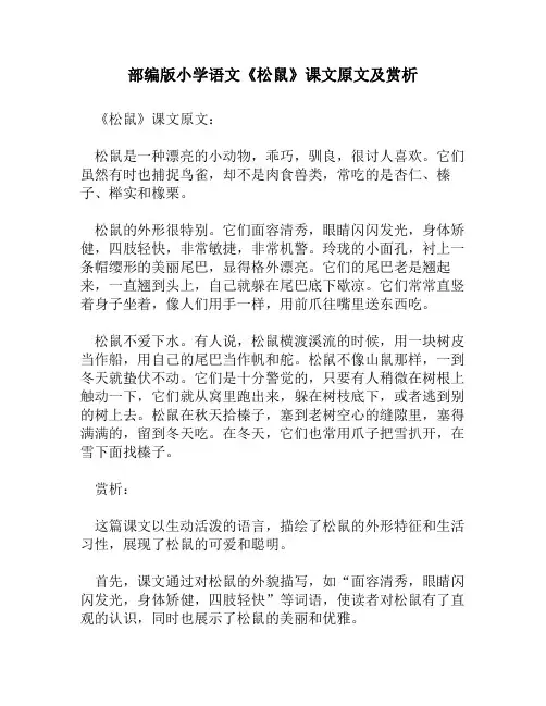 部编版小学语文《松鼠》课文原文及赏析