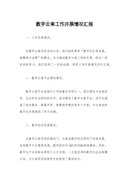 数字云南工作开展情况汇报