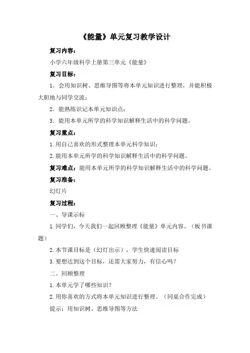 小学科学精品教案：《能量》教学设计
