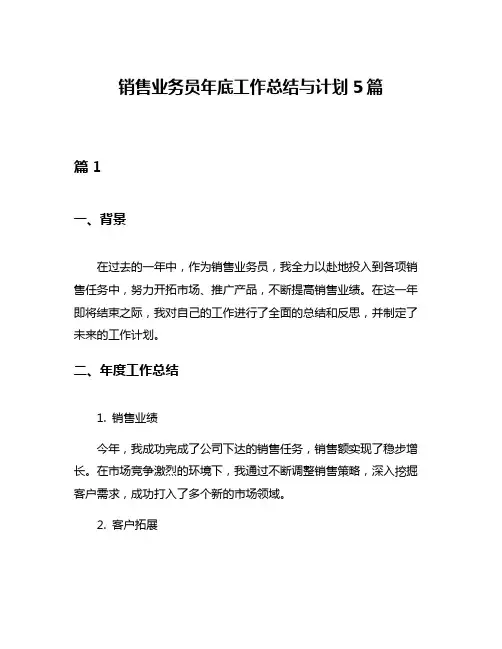销售业务员年底工作总结与计划5篇