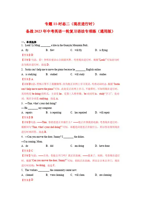 专题11-时态二(现在进行时)-备战2023年中考英语一轮复习语法专项练(通用版)(解析版)