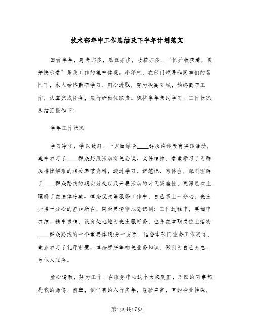 技术部年中工作总结及下半年计划范文(6篇)