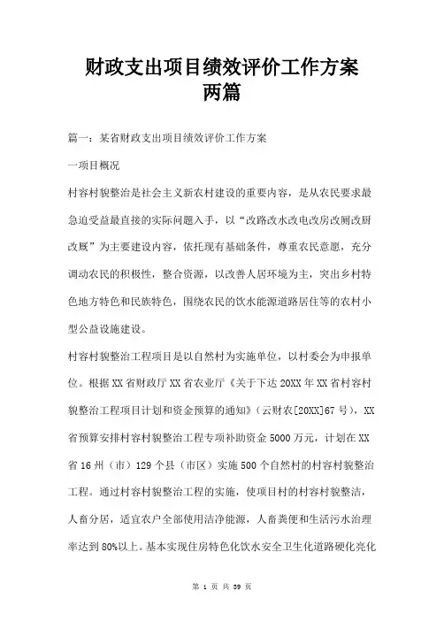 财政支出项目绩效评价工作方案两篇