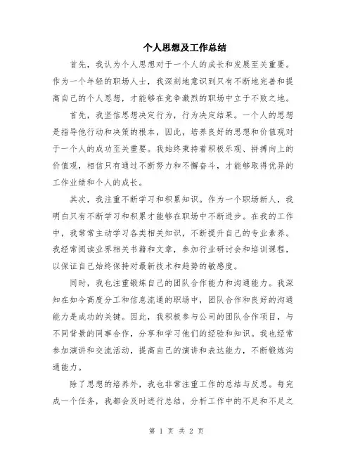 个人思想及工作总结