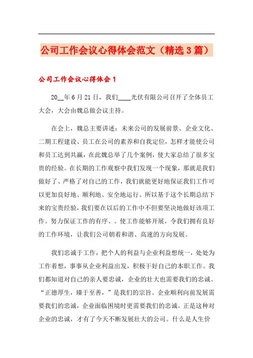 公司工作会议心得体会范文(精选3篇)