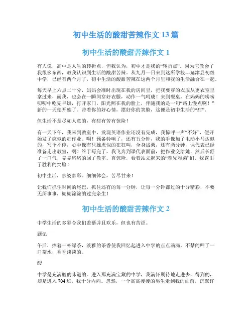 初中生活的酸甜苦辣作文13篇