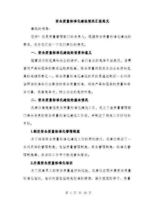 安全质量标准化建设情况汇报范文