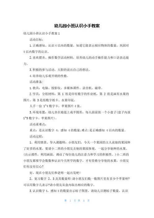 幼儿园小班认识小手教案