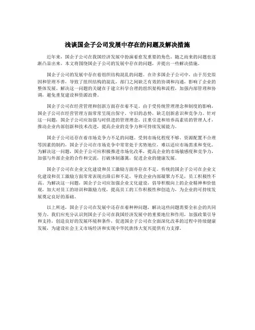 浅谈国企子公司发展中存在的问题及解决措施